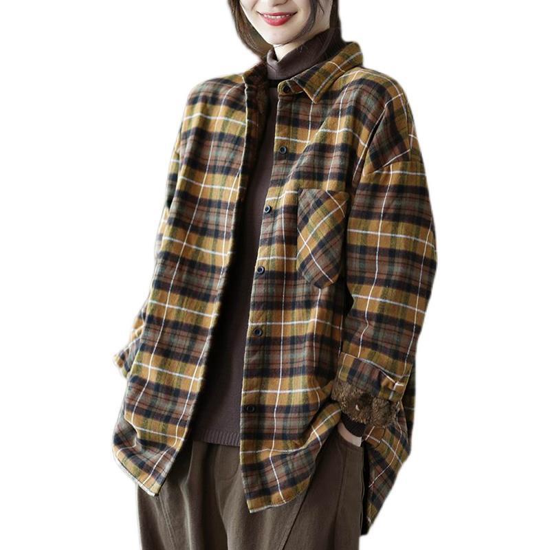 Áo Sơ Mi Lót Lông Cừu Dày Dặn Thời Trang Thu Đông Cho Nữ