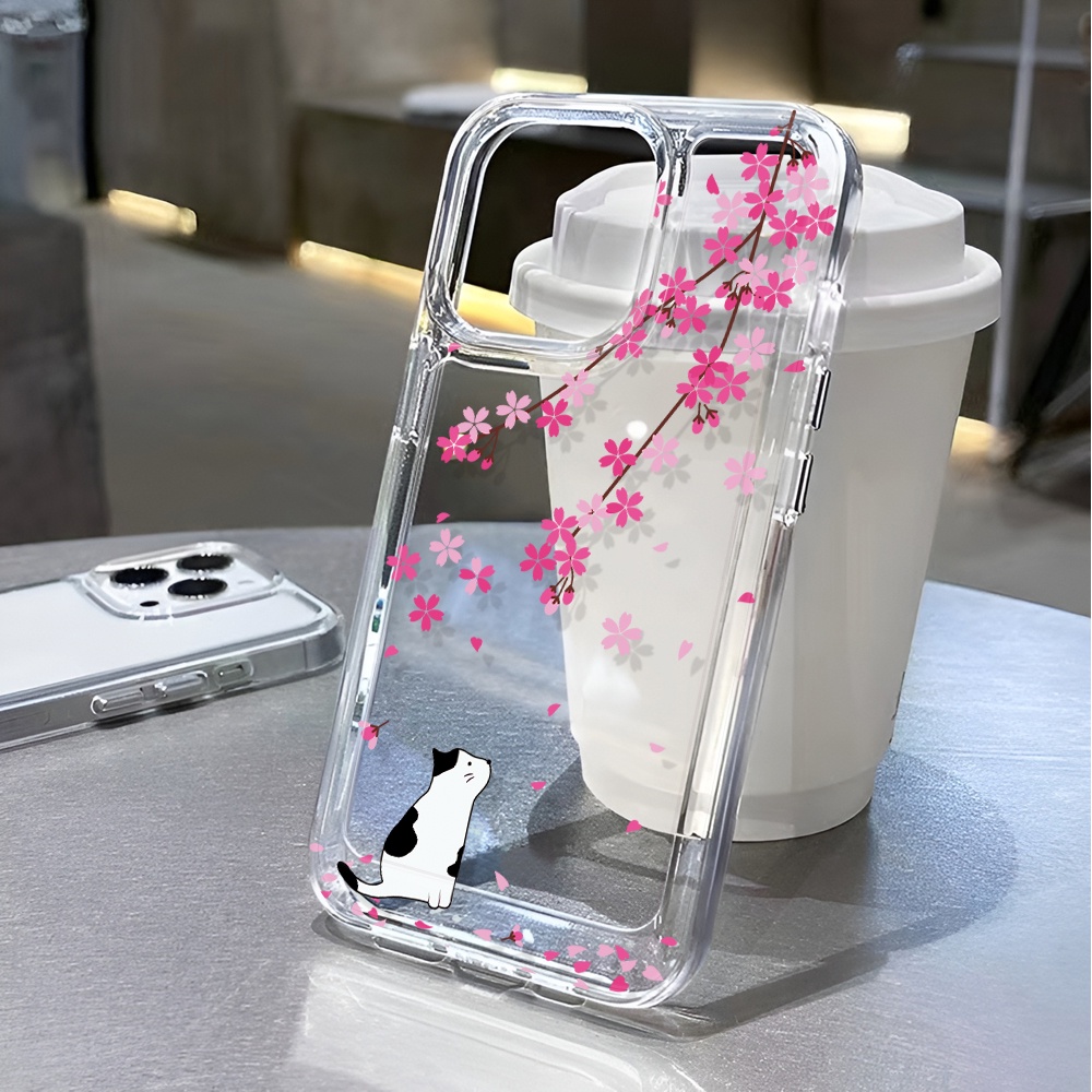 Ốp Điện Thoại Tpu Trong Suốt Chống Sốc In Hình Mèo Và Hoa Cho iphone 15 pro max 11 14 13 12 7 8 plus x xr xsmax