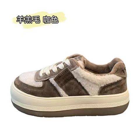 Giày Thể Thao Lót Lông Cừu Dày Dặn Ấm Áp Thời Trang Thu Đông Cho Nữ