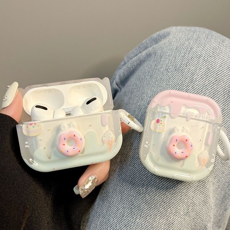 Vỏ Bảo Vệ Hộp Sạc Tai Nghe bluetooth Không Dây airpods pro / 2 / 3 / 3 Hình Kem / donut Dễ Thương