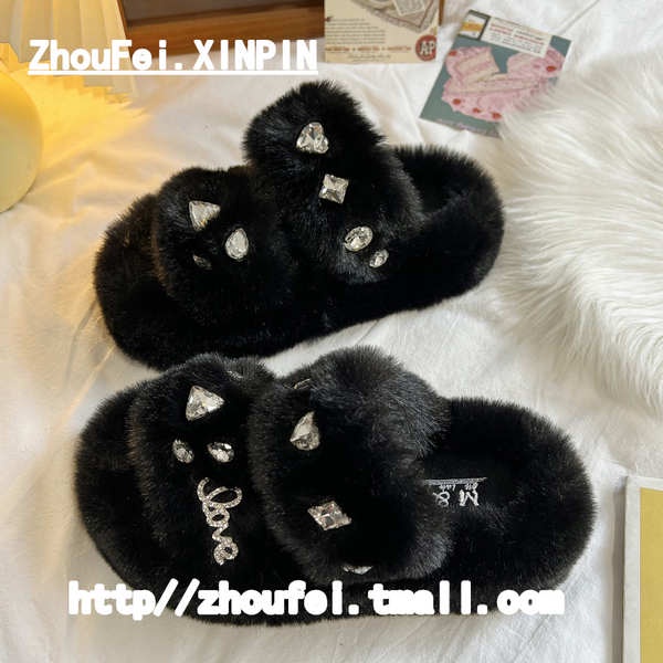 Dép cotton Phối Lông Nhung Thời Trang Thu Đông Dành Cho Nữ