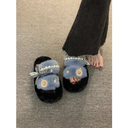 Dễ Thương Dép cotton Phối Lông Xinh Xắn Dành Cho Nữ