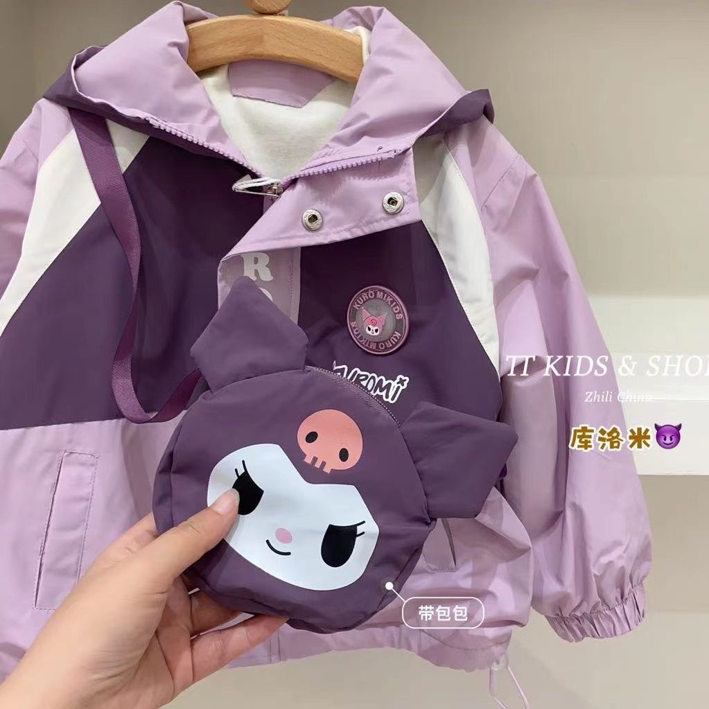 Áo Khoác Hai Lớp Có Mũ Trùm Đầu Phong Cách kuromi Dễ Thương Thời Trang Xuân Thu 2023 Cho Bé Gái