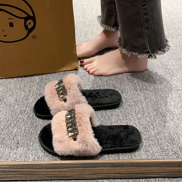 Dép cotton Phối Lông Nhung Phong Cách Thời Trang Mới 2023 Dành Cho Nữ