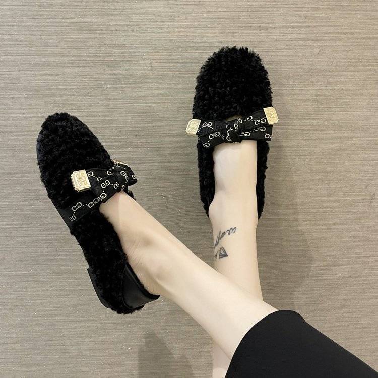 Giày Dép Lông Mary Jane Đế Mềm Thời Trang Hàn Quốc Dành Cho Nữ