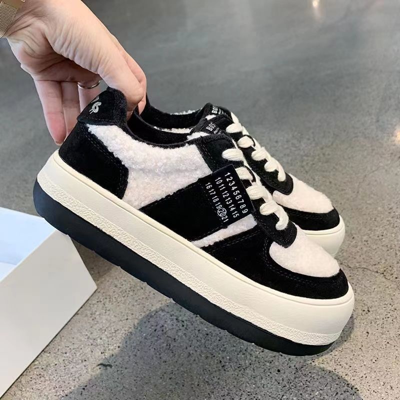 Giày Thể Thao Lót Lông Cừu Dày Dặn Ấm Áp Thời Trang Thu Đông Cho Nữ