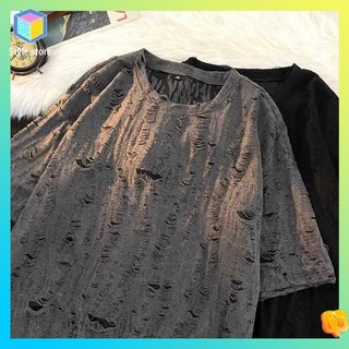 Áo phông áo phông boy phố Áo phông cộc tay rách cổ điển kiểu Mỹ