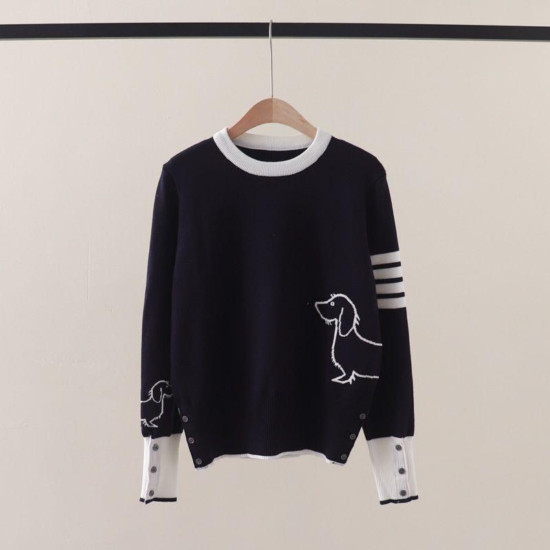 Thom browne Áo sweater pullover Cổ Tròn Màu Tương Phản Thời Trang Thu Đông 2023 Mới tb