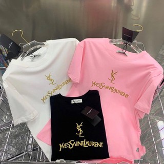 Áo Thun Tay Ngắn Dáng Rộng In Chữ Đính Kim Tuyến Lấp Lánh Thời Trang Mùa Hè Yves Saint Laurent 23