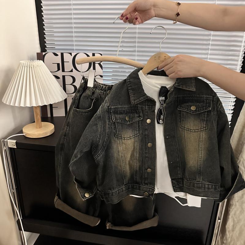 Bộ Áo Khoác denim Hai Món Dáng Rộng Phong Cách Hàn Quốc Thời Trang Xuân Thu 2023 Mới Cho Bé Trai Và Bé Gái
