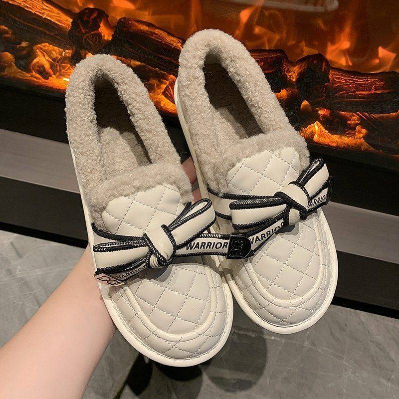 Giày Búp Bê Dép Bông Phối Lông Thời Trang Hàn Quốc Mary Jane Nữ