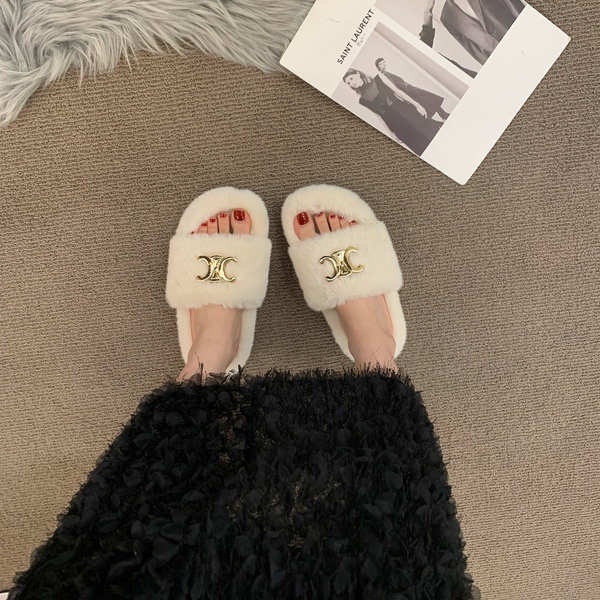 Dép cotton Đế Bằng Phối Lông Nhung Phong Cách Thời Trang Mới 2023