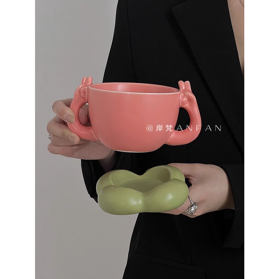 Cốc Uống Cà Phê Bằng Gốm Sứ Màu Hồng Dễ Thương Xinh Xắn