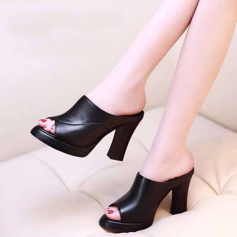 Dép Da Cao Gót Hở Mũi Đế Dày Thời Trang Quyến Rũ