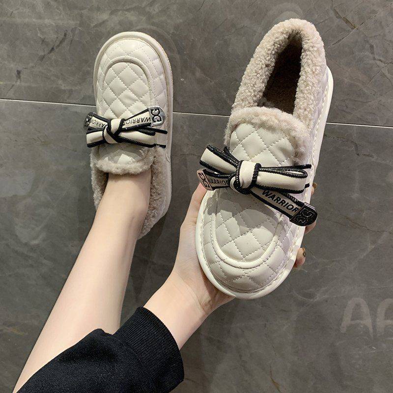 Giày Búp Bê Dép Bông Phối Lông Thời Trang Hàn Quốc Mary Jane Nữ