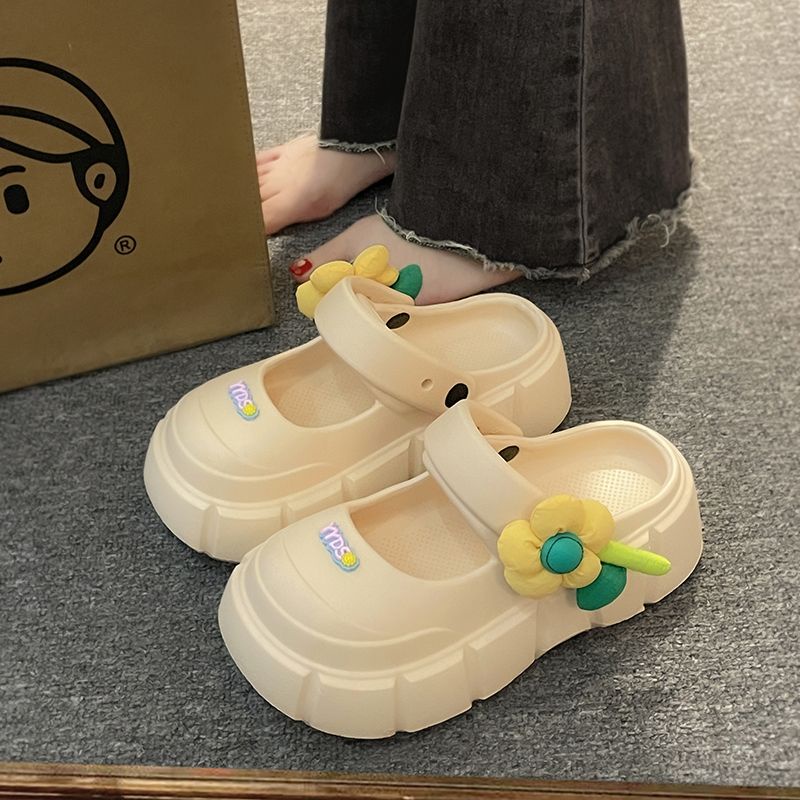 Dép Đi Trong Nhà Đế Dày Hở Ngón Đế Dày Tăng Chiều Cao Đính Hoa Dễ Thương Cho Nữ mary jane