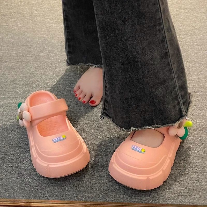 Dép Đi Trong Nhà Đế Dày Hở Ngón Đế Dày Tăng Chiều Cao Đính Hoa Dễ Thương Cho Nữ mary jane