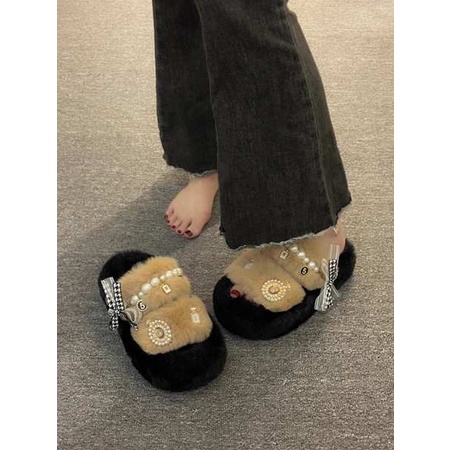 Dễ Thương Dép cotton Phối Lông Xinh Xắn Dành Cho Nữ