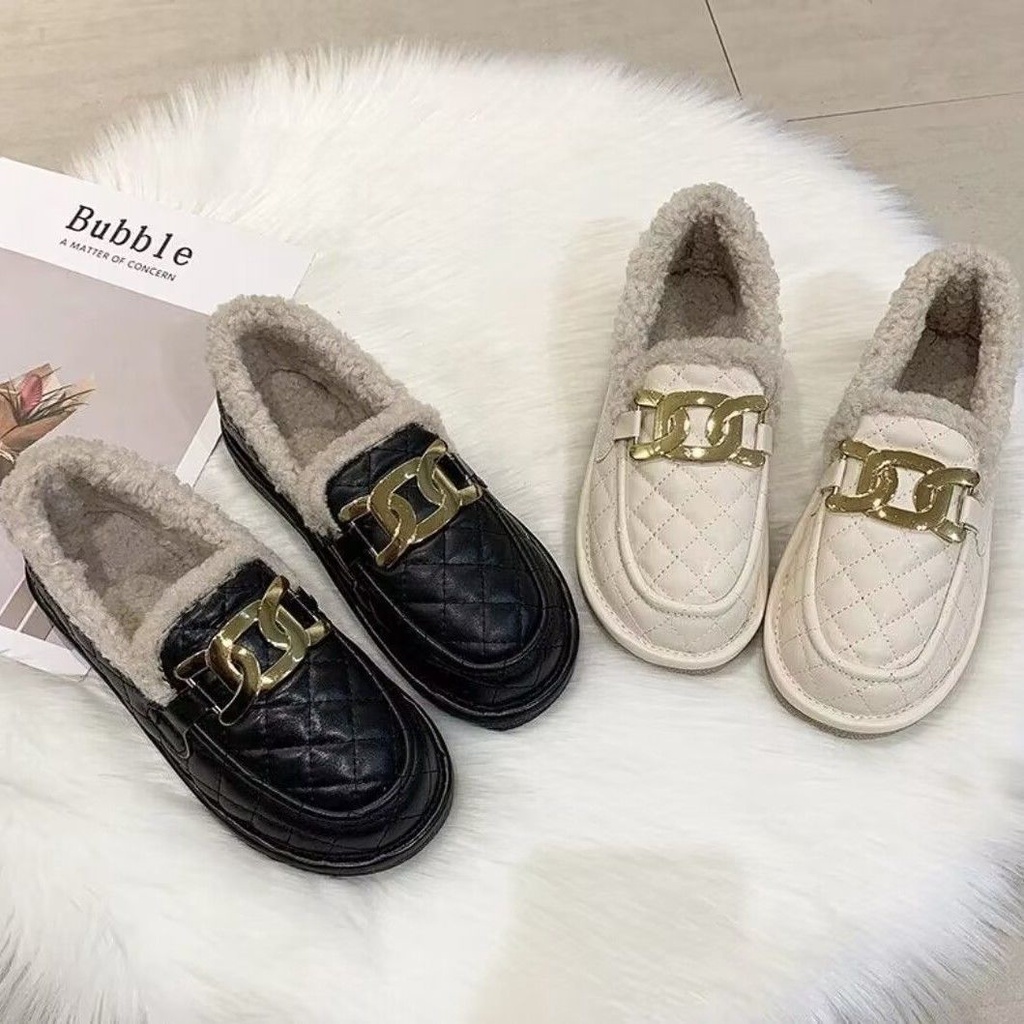 Giày Lười Phủ Lông Giữ Ấm Chống Thấm Nước Thời Trang Thu Đông Cho Nữ