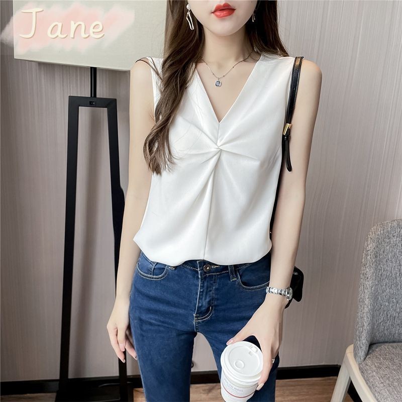 Sense Niche Design Áo Vest Nữ Không Tay Voan Cổ Chữ V Top JN