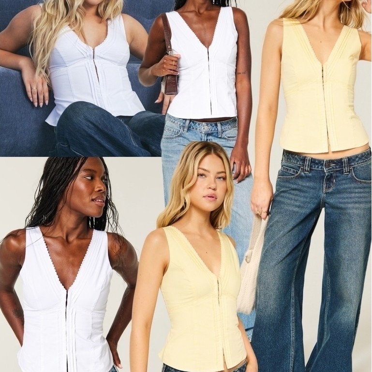 Hollister móc & mắt ren trang trí bể Top Poplin Vải móc Chi tiết phía trước ở cổ