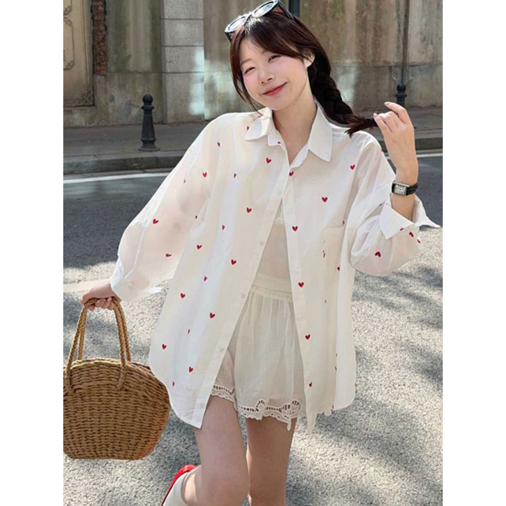 Áo sơ mi nữ Sweet Girl Look Heart Pattern Collar Design