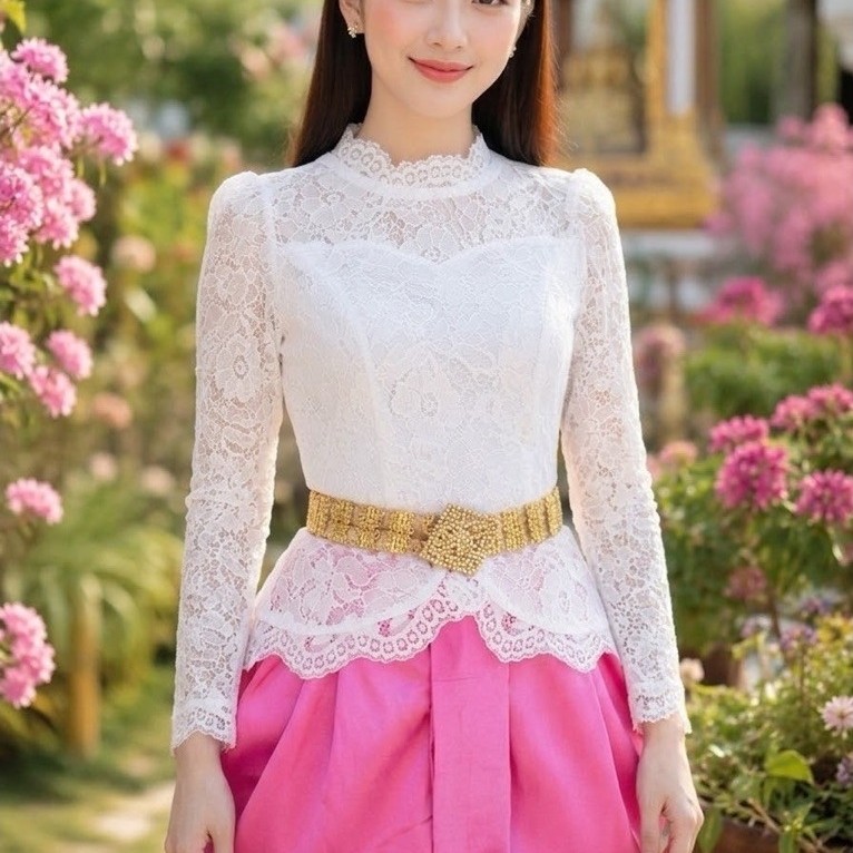 Áo sơ mi ren họa tiết mềm dán (Mã L12)