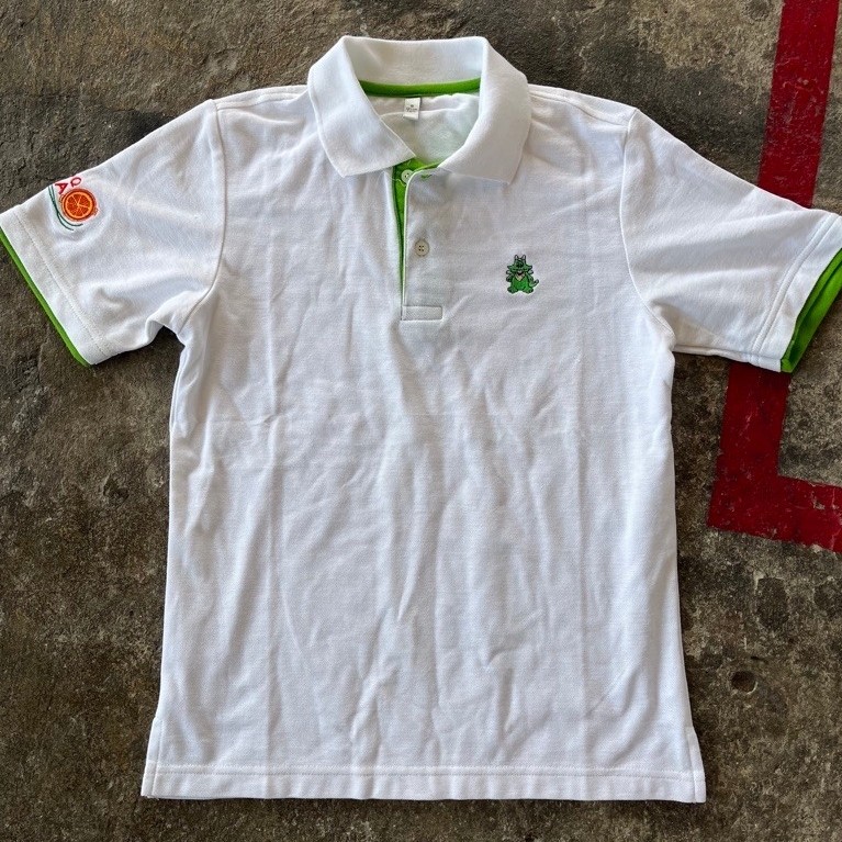 Áo sơ mi Polo trắng cũ có Logo thêu kỷ niệm 25 năm Bbq Plaza (Bar B Q Plaza)