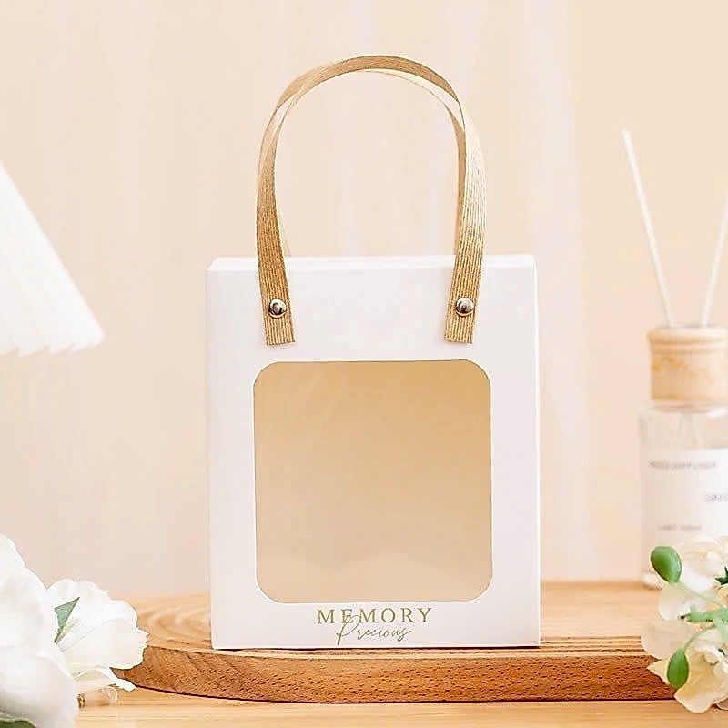 Combo Túi hộp quà giấy mặt mica trong quai cói sang trọng đựng quà tặng đựng đồ đa dạng-Lá Tre Shop