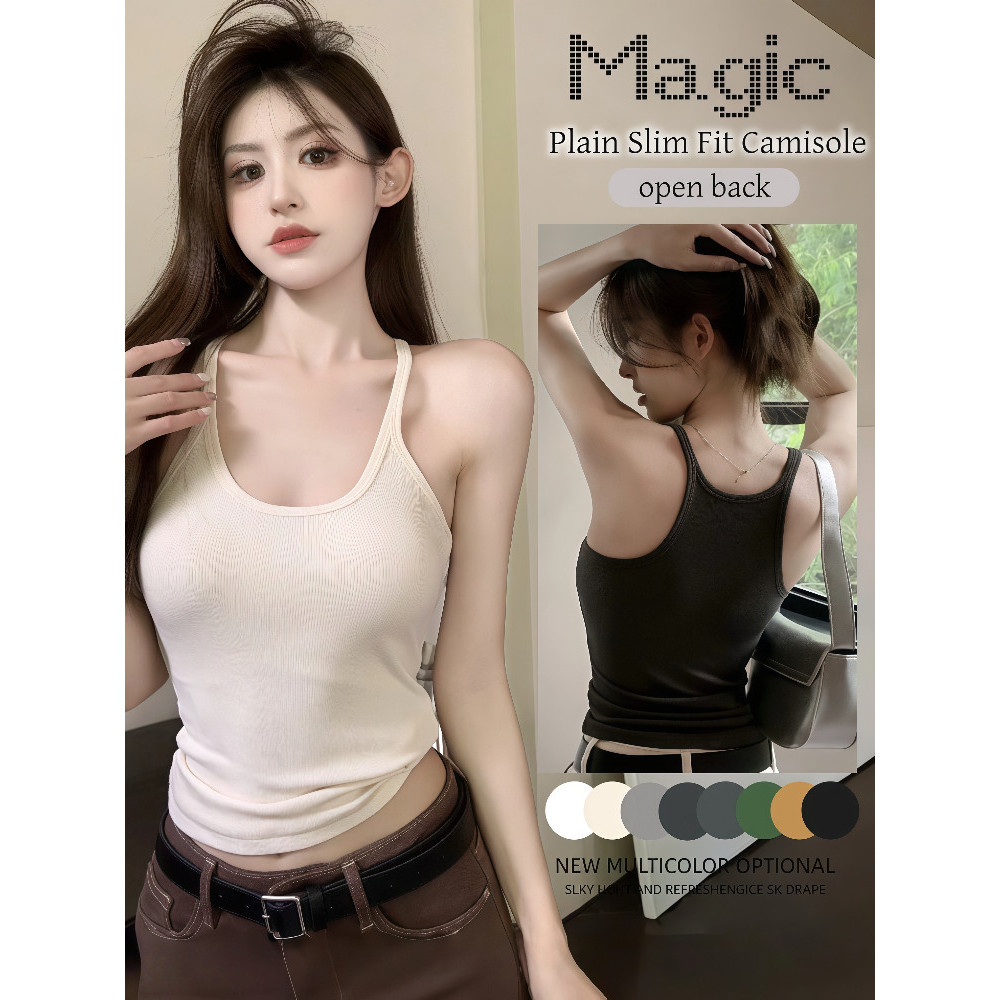 Phép thuật | Áo sơ mi không tay Tank Top Cotton OneTone Dây đeo Spaghetti gợi cảm màu đen FY130