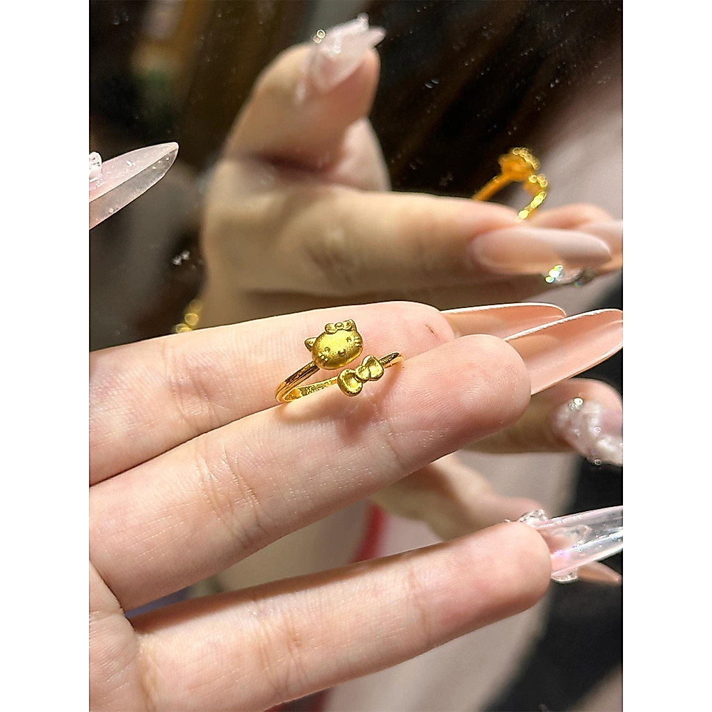 Vàng 18k helloKitty Mèo Nhẫn Nữ 999 Vàng KT Mèo Nhẫn Phong Cách Mới Nơ Nhẫn Vàng Cho Bạn Gái