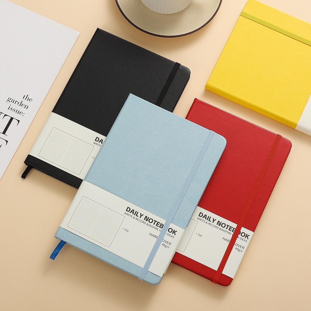 A5 Notebook Phong Cách Tối Giản Chấm Lưới Bìa Cứng Da PU Bảo Vệ Mắt Giấy 80g Planner Bullet Journal