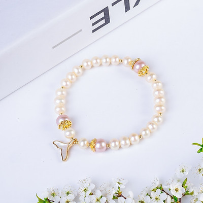 Vòng Tay Ngọc Trai Charm Đuôi Cá Khảm Xà Cừ - Ngọc Trai Trường Thịnh