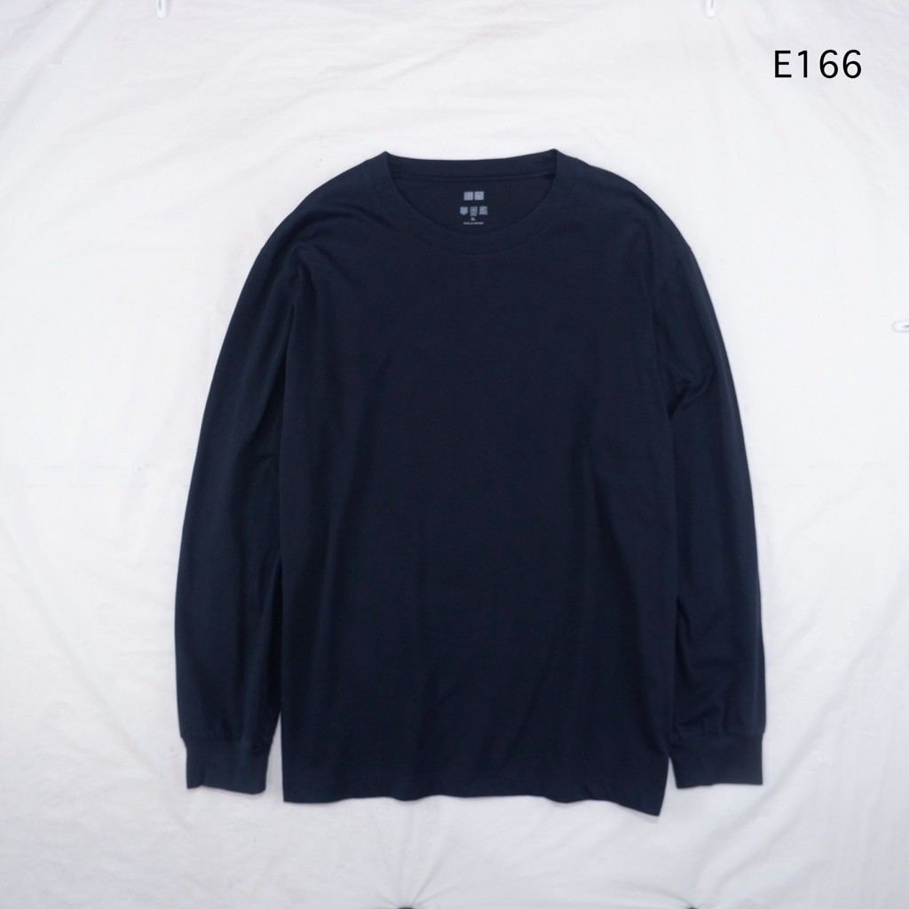 Áo thun nam dài tay E166 Uniqlo AIRism Uv Protection Arizona Fabric Size Đen XL Inch