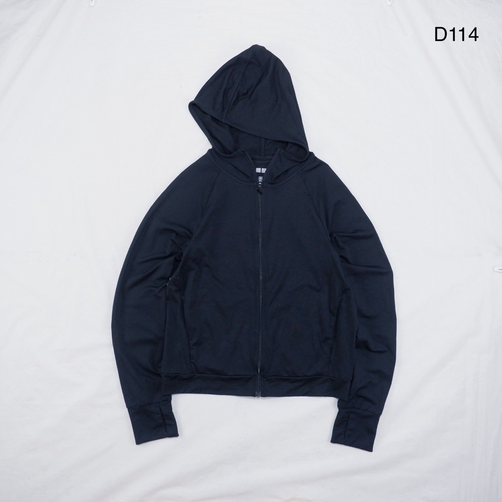 D114 Áo khoác có mũ trùm đầu bảo vệ tia cực tím cho nữ Uniqlo AIRism Size Đen XS Inch