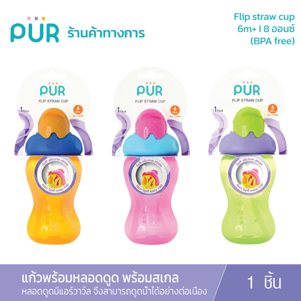 Kính Nước Pur Có Ống Hút Có Cân Âm Lượng Flip Cup Model 8 Ounce. (6m +)