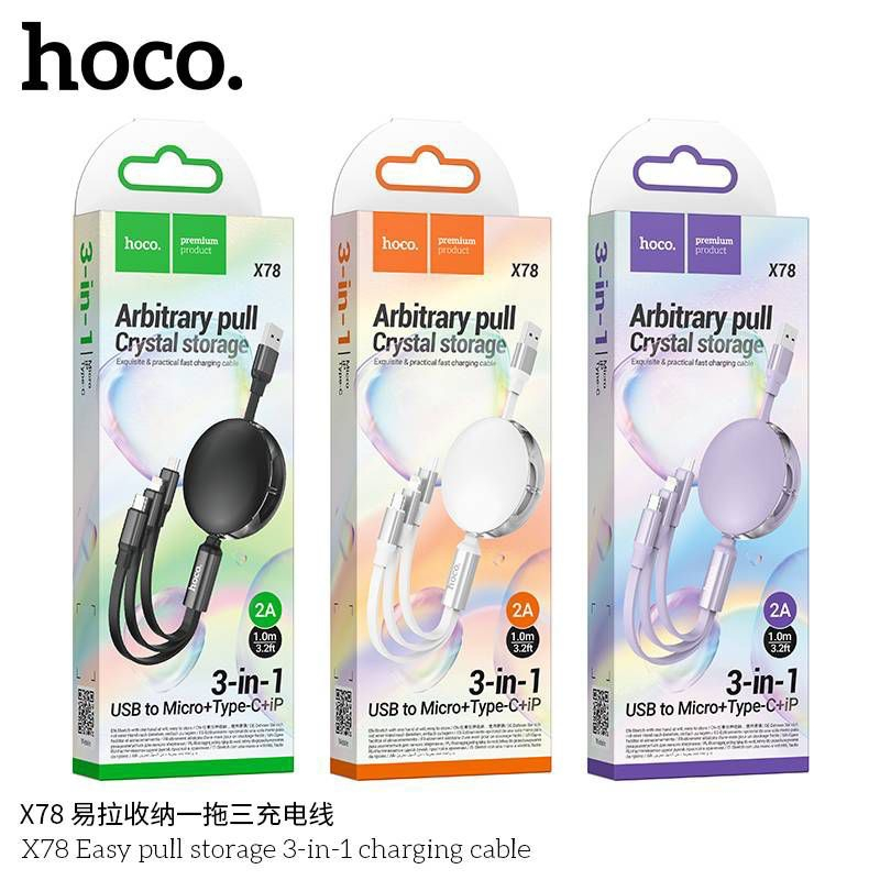 Cáp Hoco X78​Sạc​Loại 3in1 2a​ Chiều dài 1 mét​ Xác thực 1