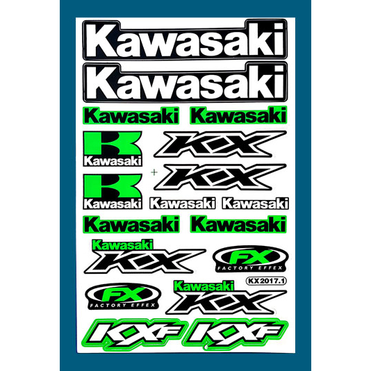 KAWASAKI KXF Sticker (Xanh) Trang Trí Ô Tô Cho Xe Máy Ô Tô Ô Tô Mũ Bảo Hiểm Logo Nhãn Dán Phổ Biến