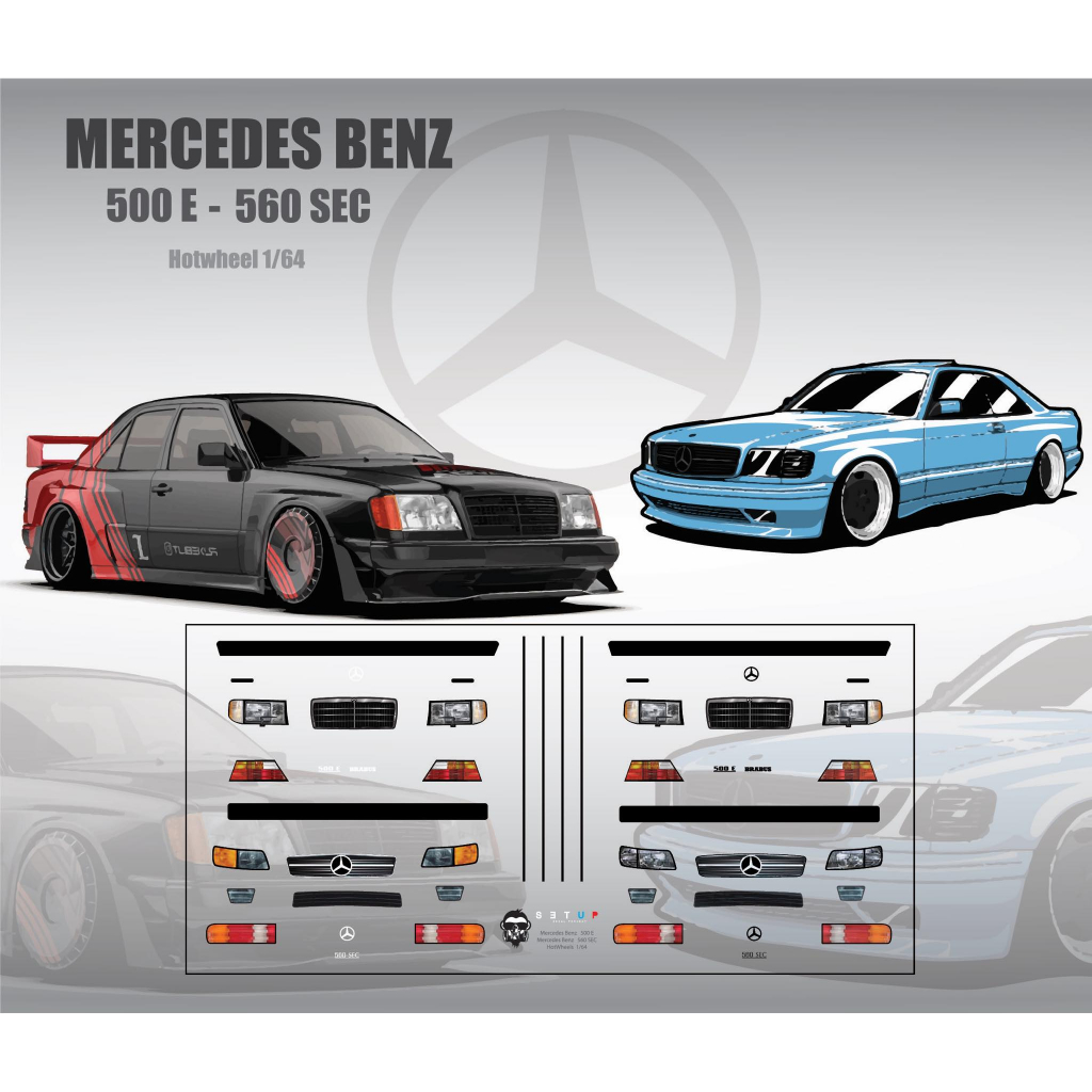 Decal Đèn Pha Xe Hơi Đèn Hậu Mercedes Benz 500e 560sec Hotwheels 1: 64 Trượt Nước