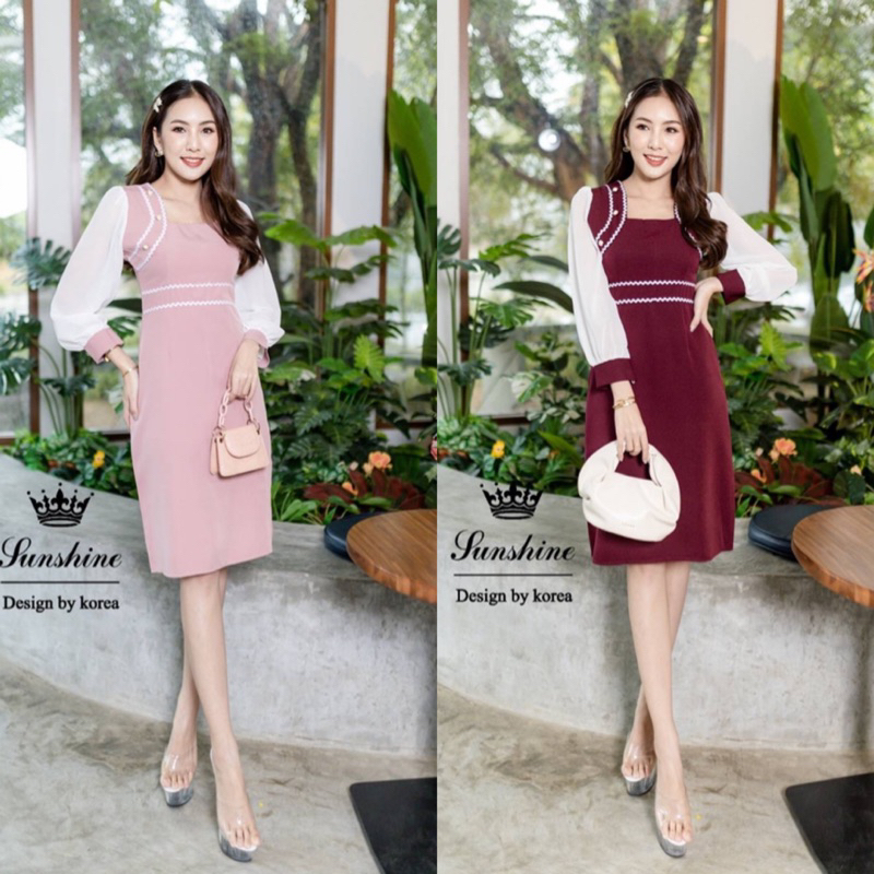 M L XL Lady Sunshine Label Váy ngắn tay voan Hồng Đỏ