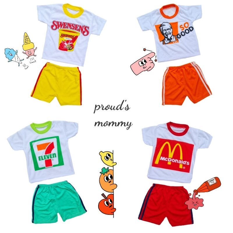 Bộ đồ nghề nghiệp cho trẻ em Áo sơ mi + Quần in màn hình Logo thương hiệu nổi tiếng KFC MC 7Eleven S