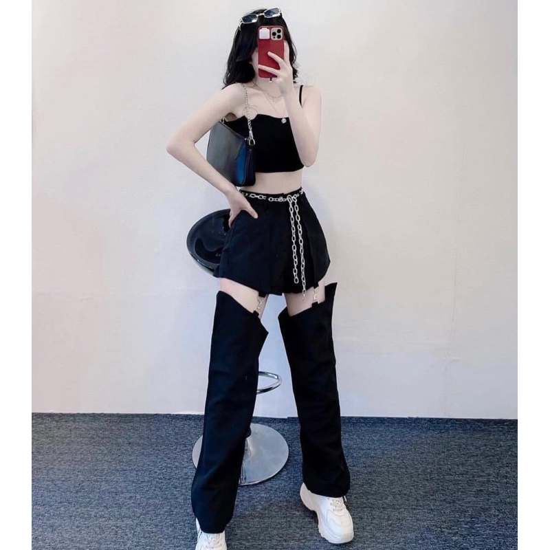 Quần Jean Dài Đen (Có Dây Xích) Steve Style y2k