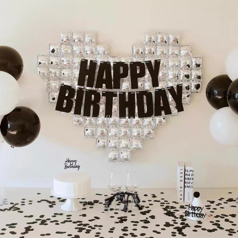 Bộ bóng bay sinh nhật cửa hàng Thái Lan Cool People Theme Black Silver White Balloons People 's