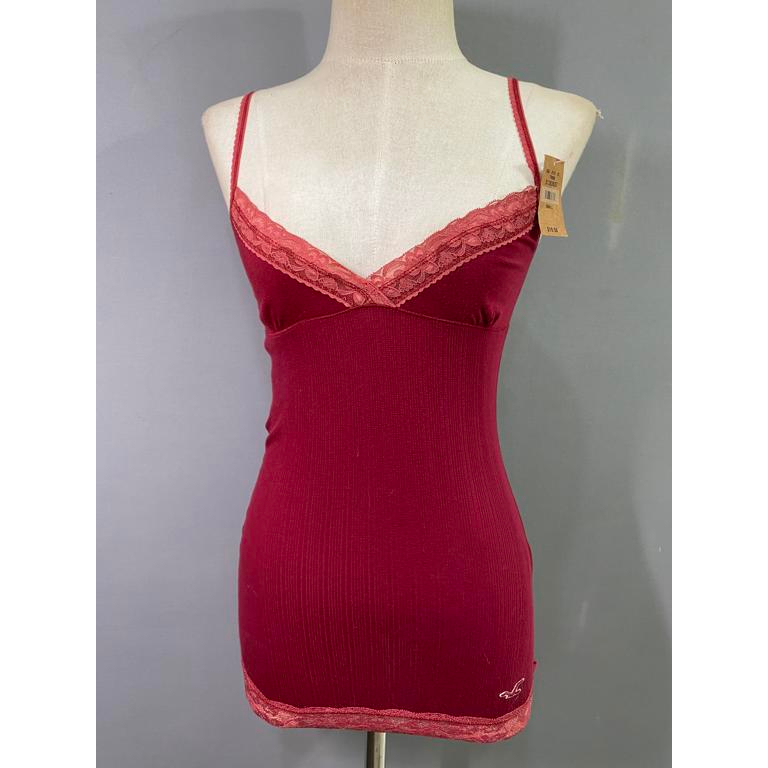 Hollister Dark Red Spaghetti Strap Top Ren Trang trí ngực và viền Sản phẩm mới * * Xem kích thước ch