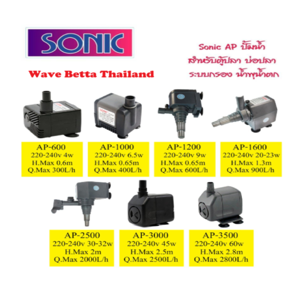 Mô hình máy bơm nước bể cá SONIC AP-600 AP-1000 AP-1200 AP-1600 AP-2500 AP-3000 AP-3500