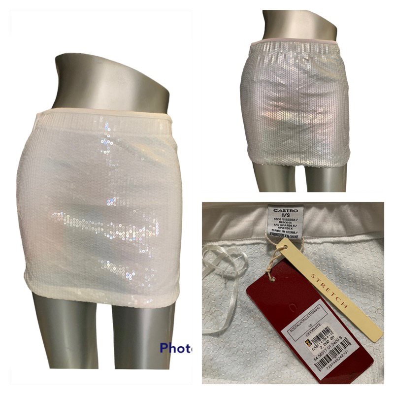 Váy ngắn Castro (Castro) KT1 đính sequin toàn màu trắng / xám