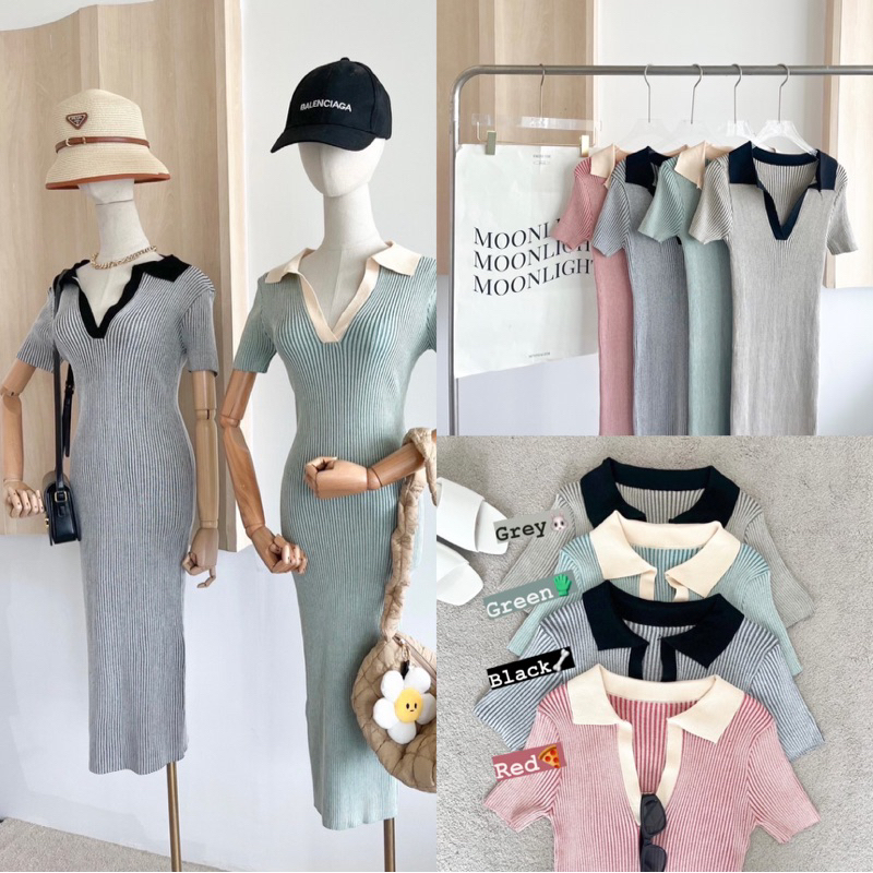 Thấy.style | Váy maxi dệt kim Vee dài với vải dệt kim cổ chữ V co giãn để vừa với cơ thể