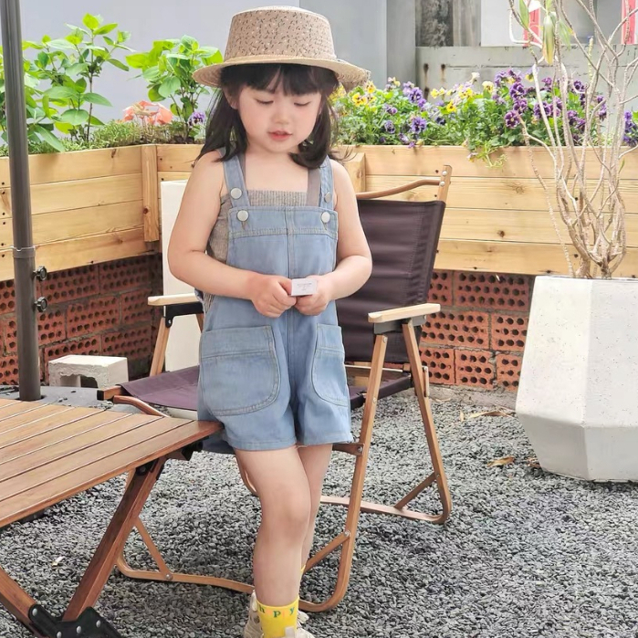 Aiyaya Set bé gái quần short jean + vest bé gái hai dây kiểu dáng dễ thương ngọt ngào