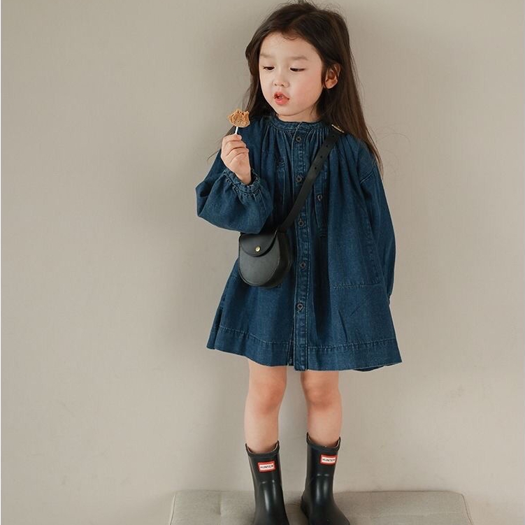 Miyababy Váy bé gái váy denim dài tay phiên bản Hàn Quốc mặc thoải mái phù hợp cho bé từ 2-10 tuổi
