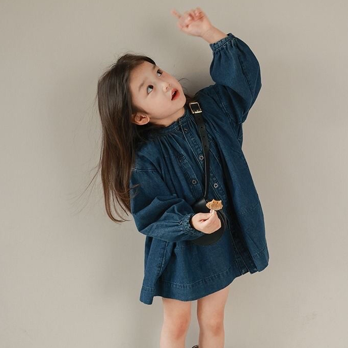 Miyababy Váy bé gái váy denim dài tay phiên bản Hàn Quốc mặc thoải mái phù hợp cho bé từ 2-10 tuổi